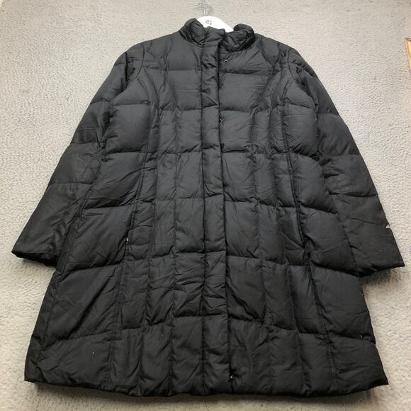 Eddie Bauer Goose Down Quilted Puffer Long Coat Jacket Womens Large Petite Black - Picture 1 of 16